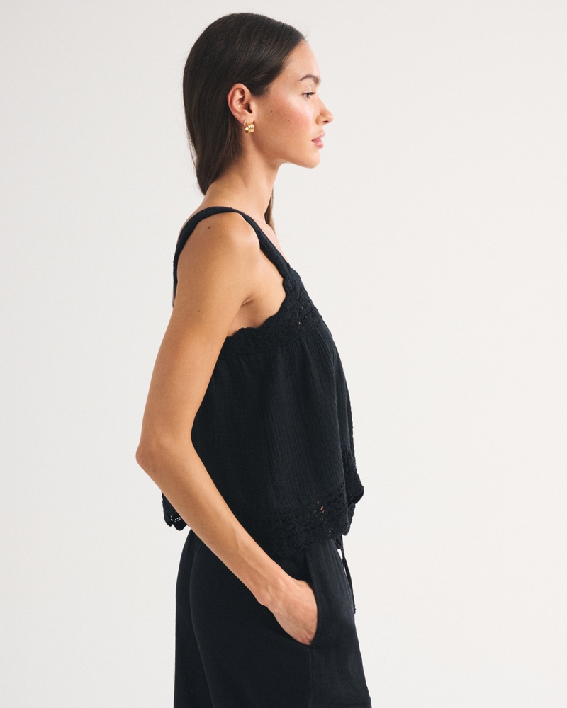 100% Cotton Squareneck Crochet Tank 상세 이미지 4