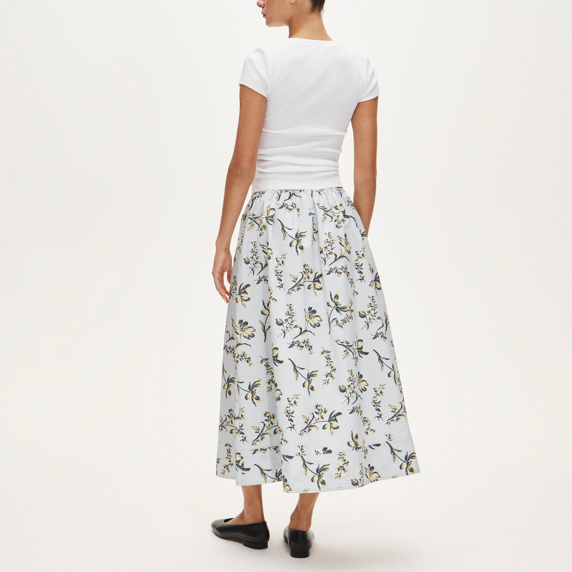 Pull-on midi skirt in lotus print 상세 이미지 4