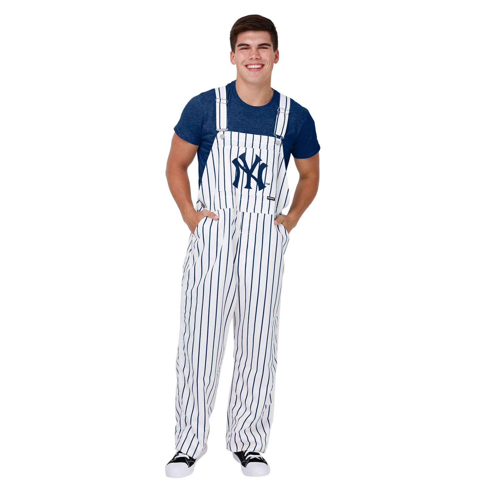 남성용 New York Yankees FOCO 화이트 핀스트라이프 빕 오버올