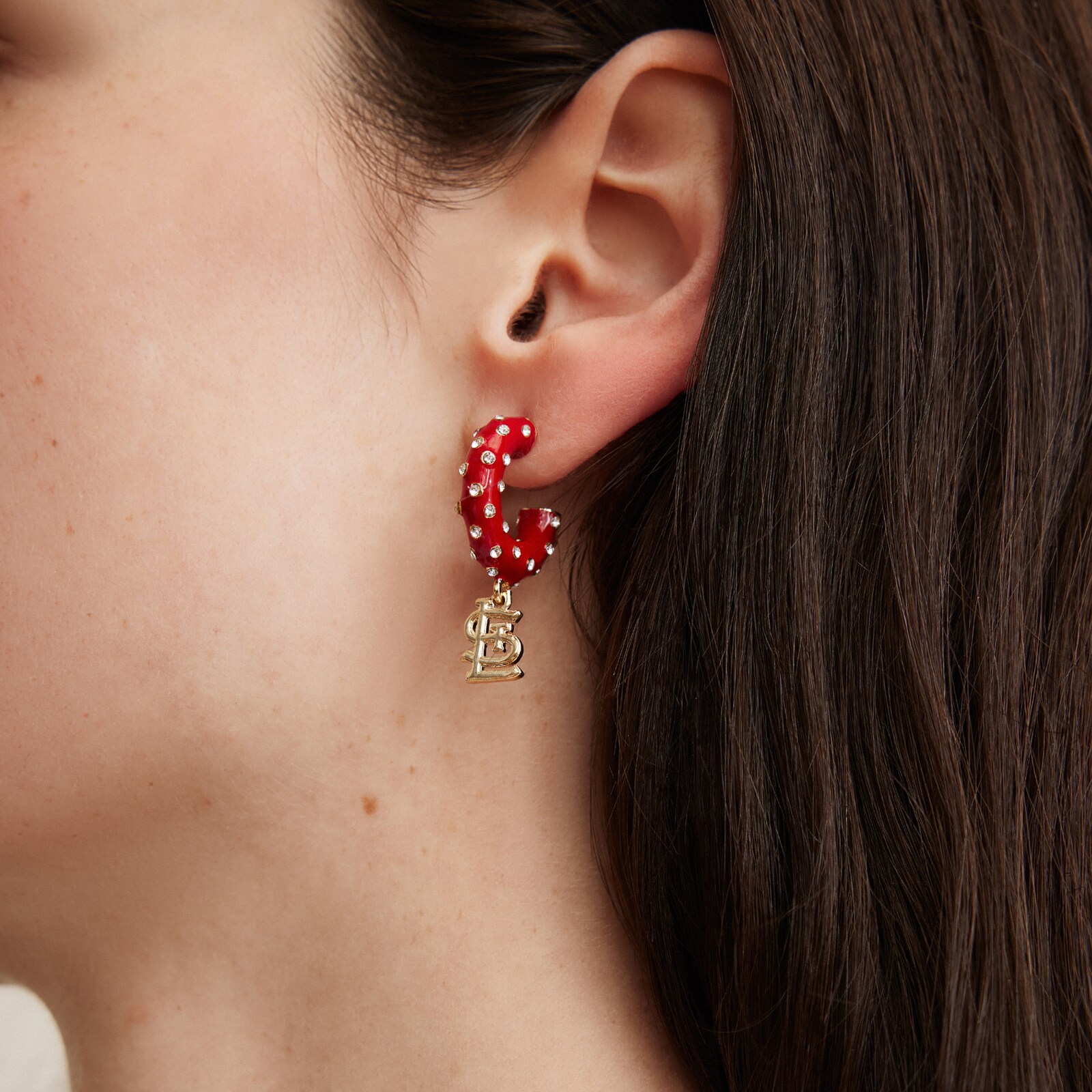 St. Louis Cardinals BaubleBar 에나멜 후프 귀걸이 상세 이미지 3