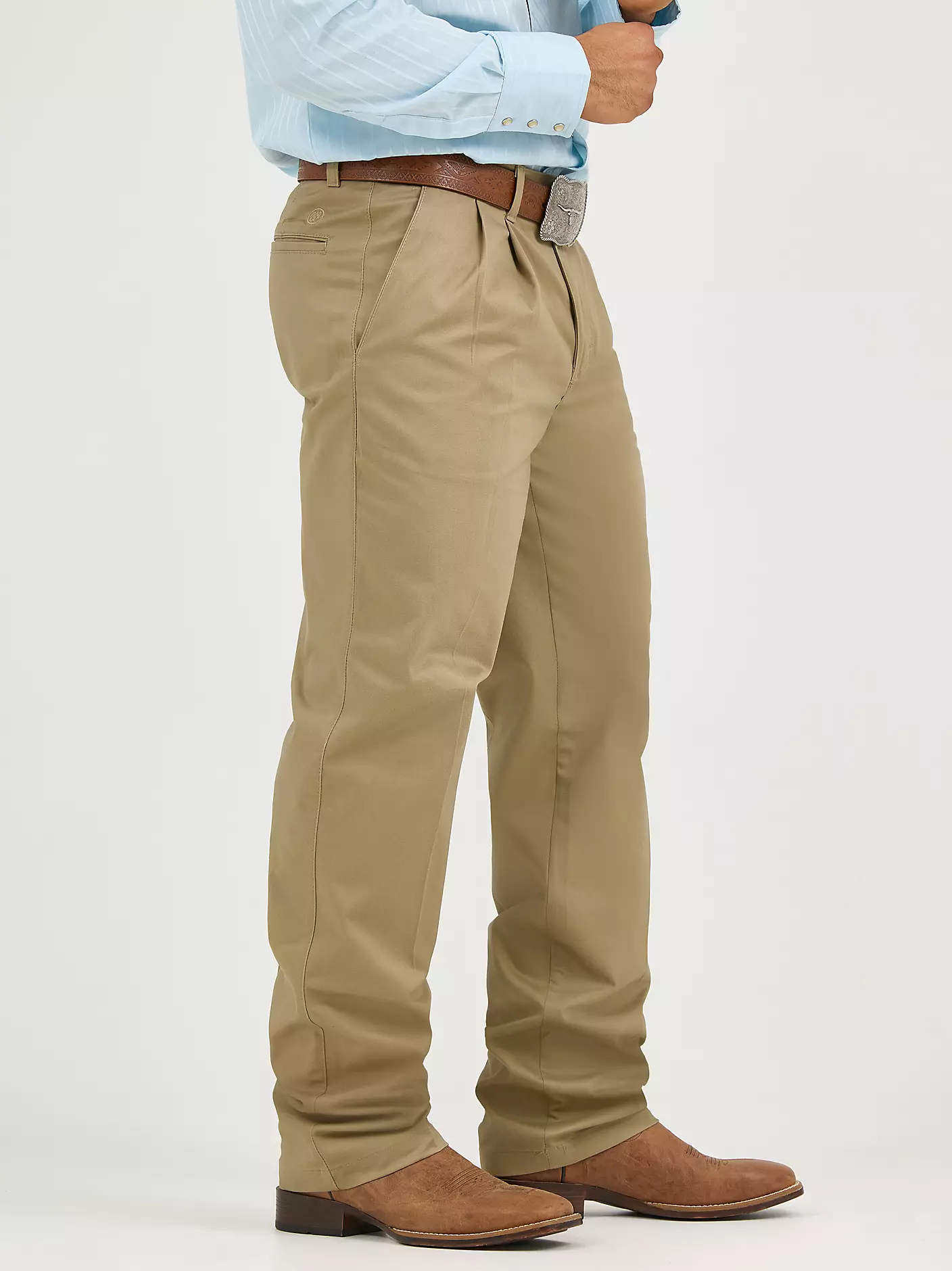 남성 Wrangler Casuals® 플리티드 앞면 루즈핏 팬츠, 카키 상세 이미지 4