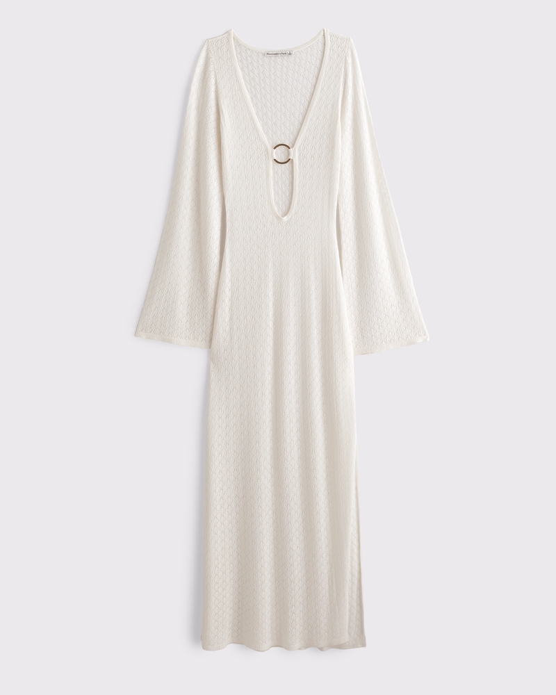 Crochet-Style Plunge Maxi Dress Coverup 상세 이미지 5