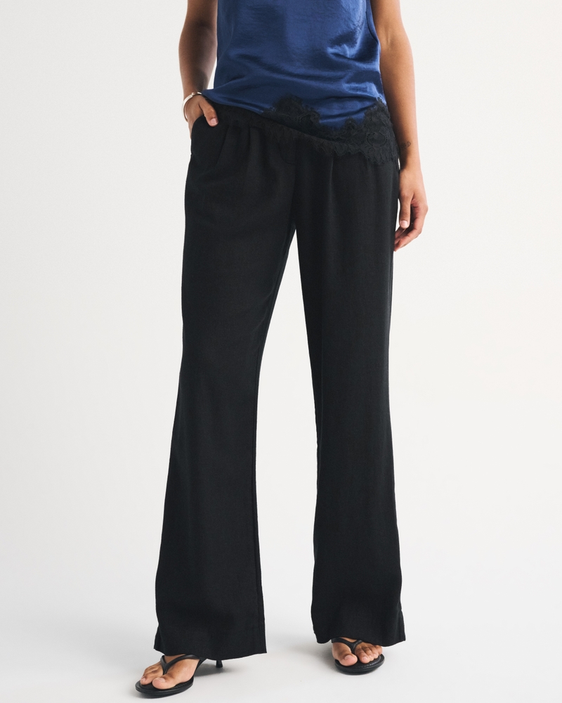 Curve Love A&F Sloane Linen-Blend Tailored Wide Leg Pant 상세 이미지 2