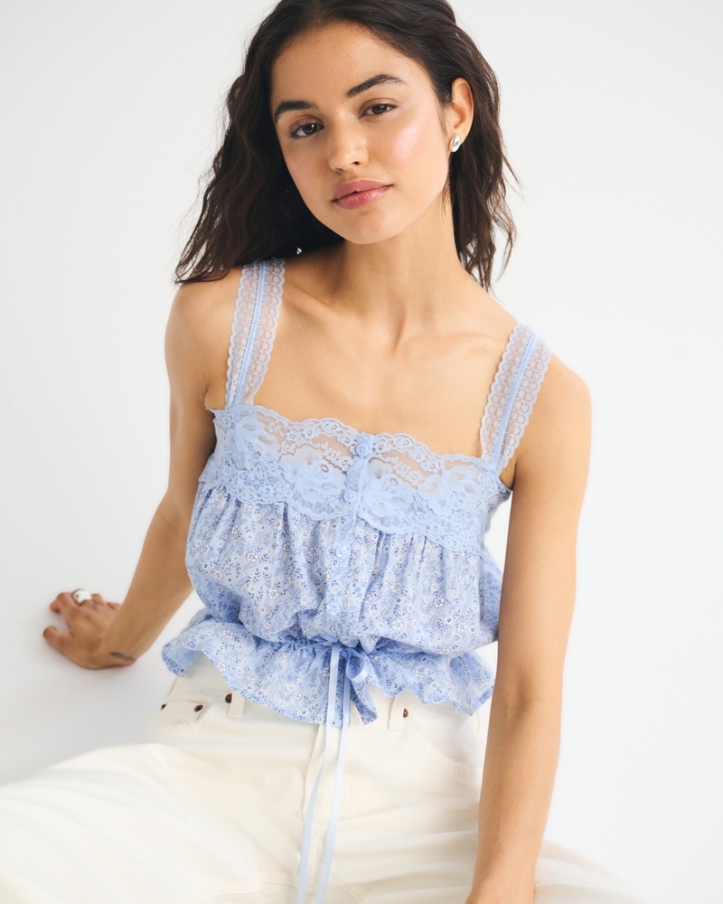Lace-Trim Cinched Button-Through Cami 상세 이미지 6