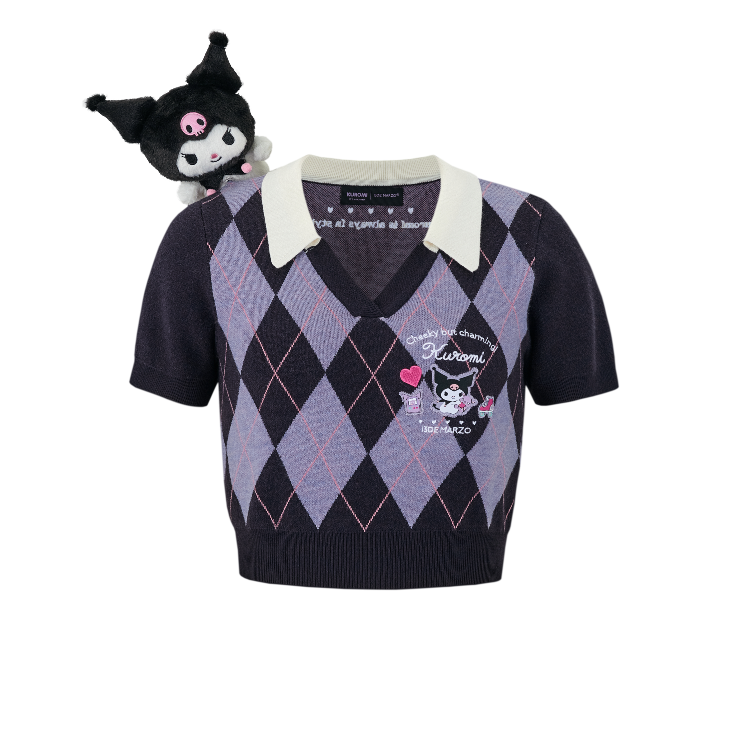 Kuromi 다이아몬드 체크 니트 티셔츠