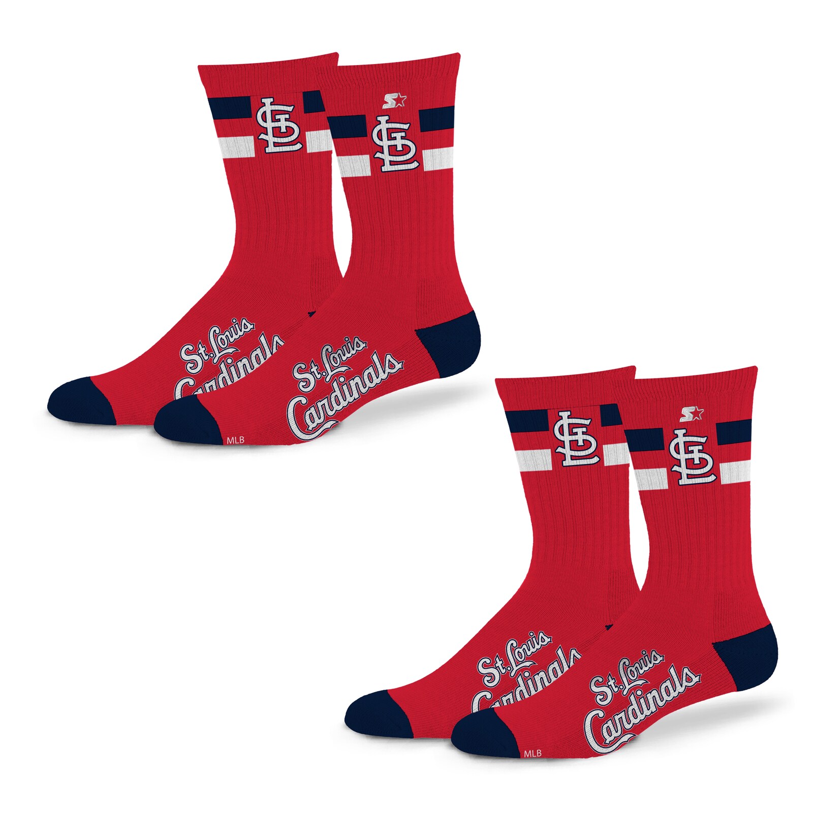 공용 St. Louis Cardinals Starter 팀 컬러 2줄무늬 2팩 크루 양말 세트 상세 이미지 2
