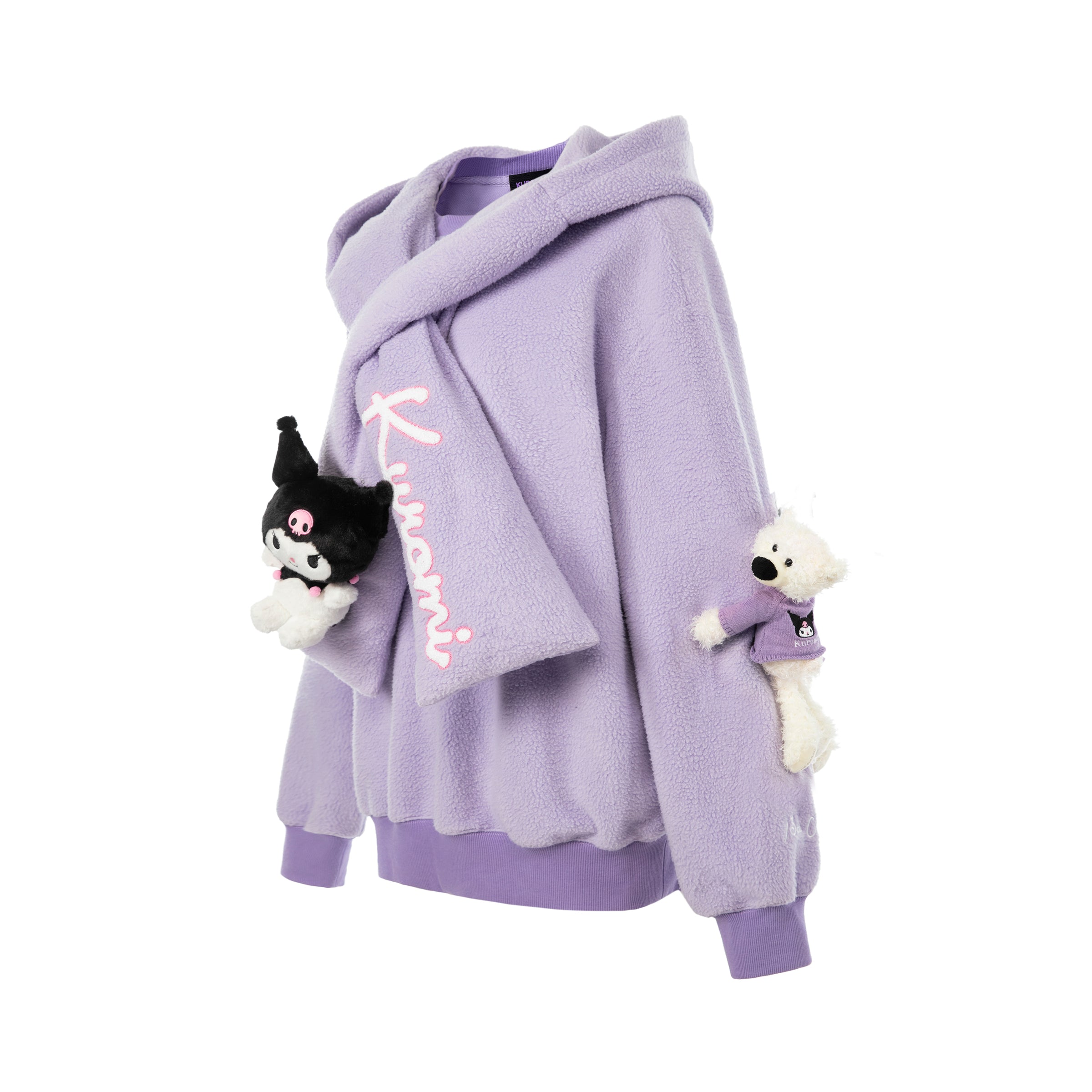 Kuromi Bear 스카프 플리스 후드 티셔츠 상세 이미지 2