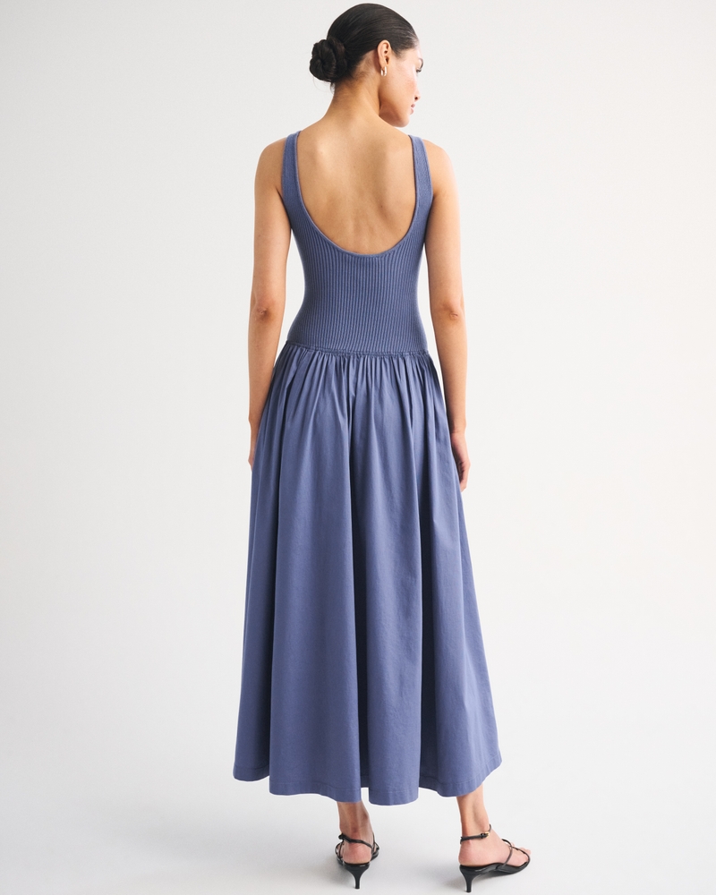 Mixed Fabric High-Neck Maxi Dress 상세 이미지 4