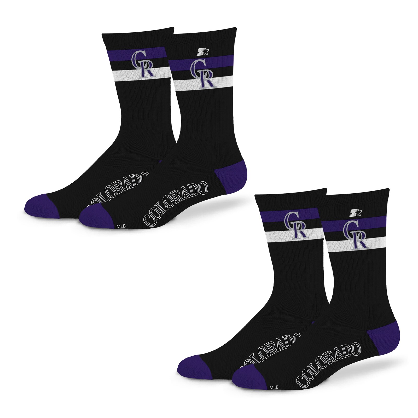 남녀공용 Colorado Rockies Starter 팀 컬러 2-스트라이프 2팩 크루 양말 세트 상세 이미지 2