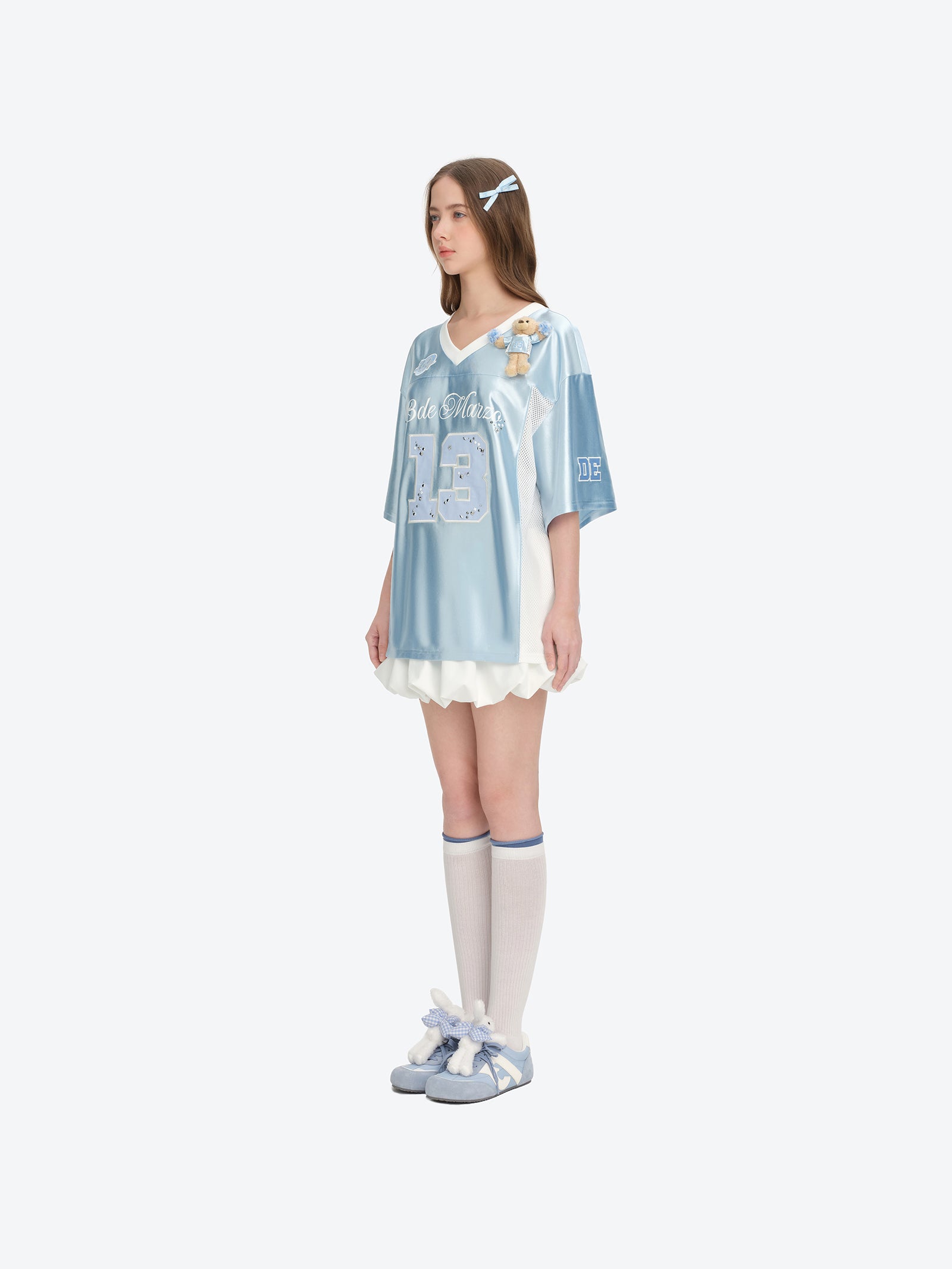 베어 치어리더 새틴 져지 티셔츠 블루 상세 이미지 3