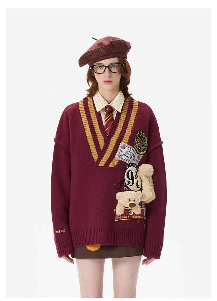 Harry Potter × 13DE MARZO 플랫폼 9¾ 베어 브이넥 스웨터 상세 이미지 2