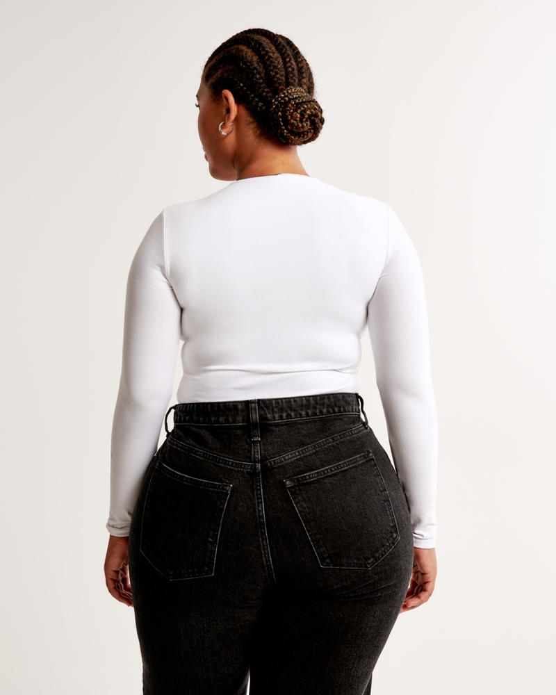 Long-Sleeve Cotton-Blend Seamless Fabric Crew Bodysuit 상세 이미지 3