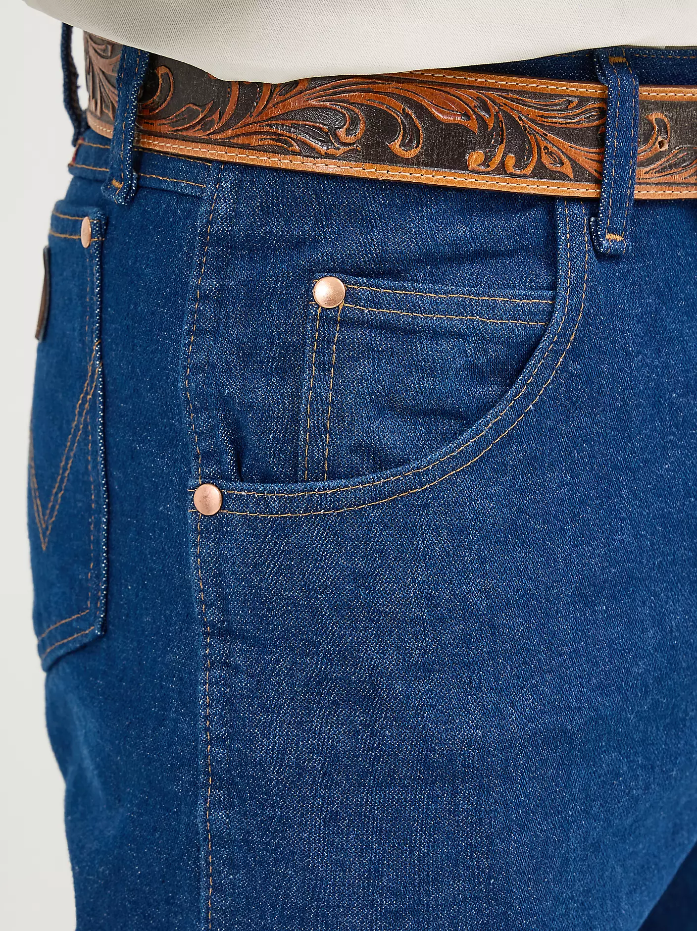프리워시드 인디고 Wrangler® Cowboy Cut® 릴랙스드 핏 청바지 상세 이미지 6
