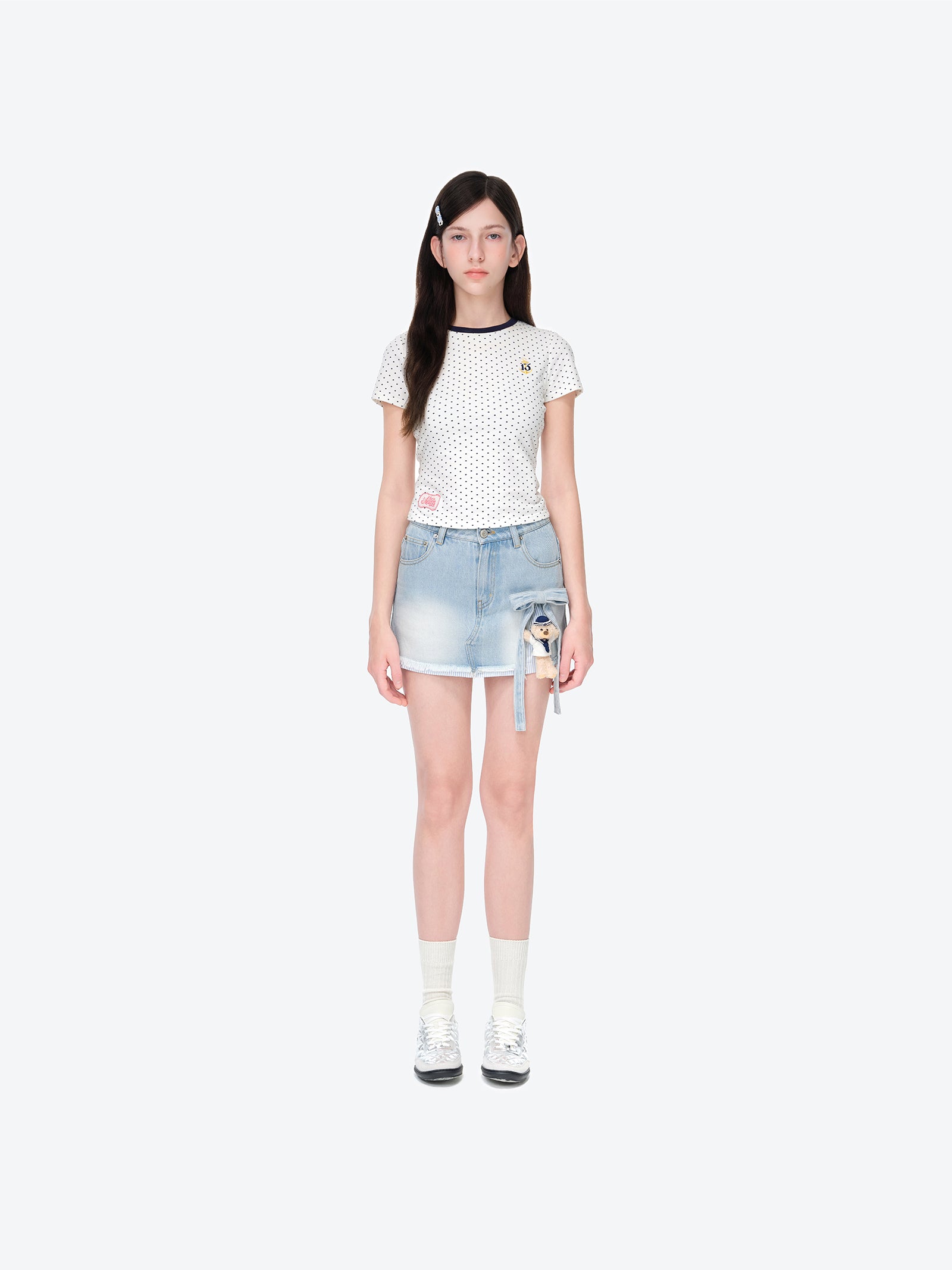 세일러 베어 데님 스커트 블루 상세 이미지 2