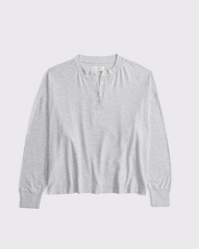 Long-Sleeve Cozy Lounge Knit Oversized Henley Top 상세 이미지 7