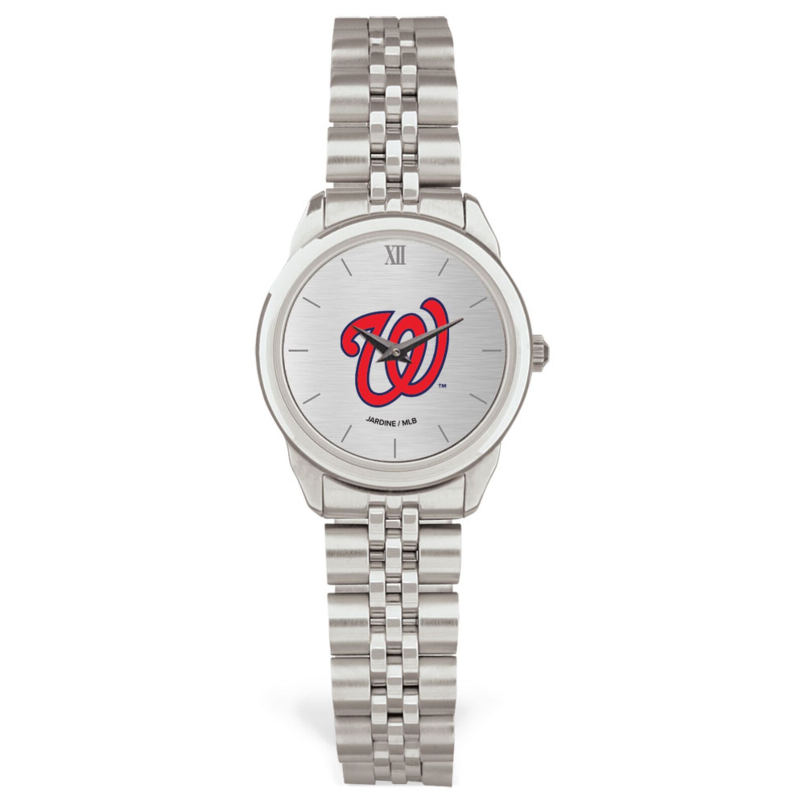 여성용 Washington Nationals 실버 롤드 링크 브레이슬릿 손목시계