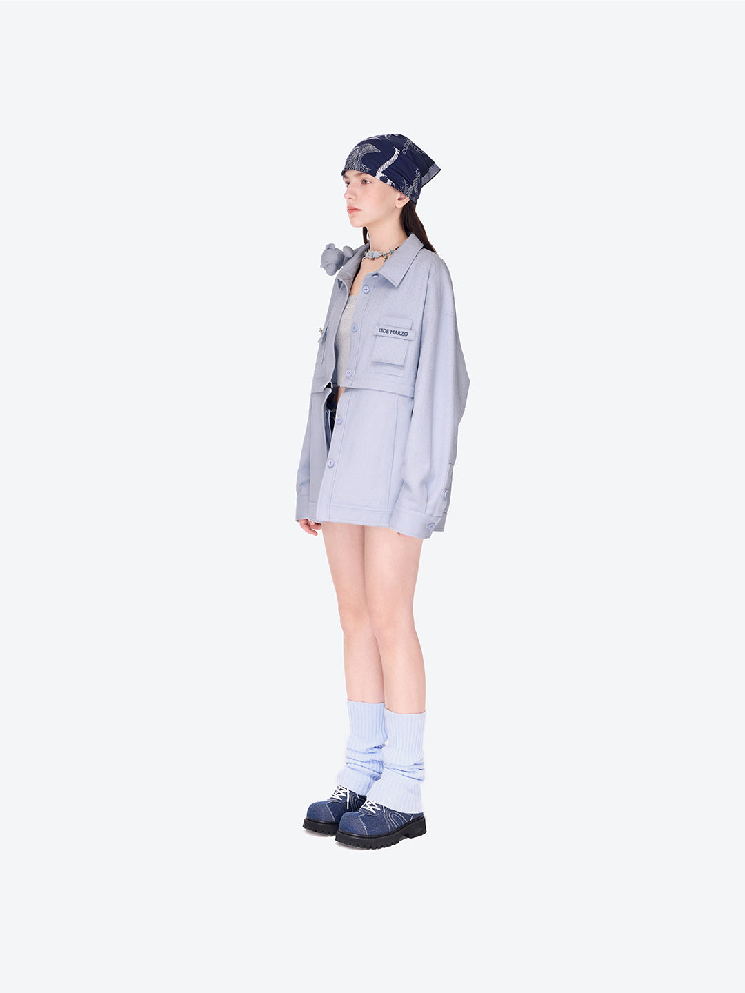 인조 라인스톤 장식 셔츠 재킷 블루 상세 이미지 3