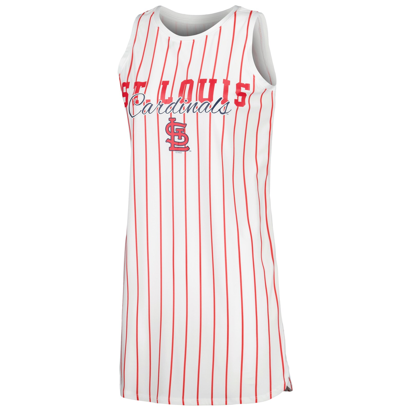 여성용 St. Louis Cardinals Concepts Sport 화이트 Reel 핀스트라이프 니트 슬리브리스 나이트셔츠 상세 이미지 3