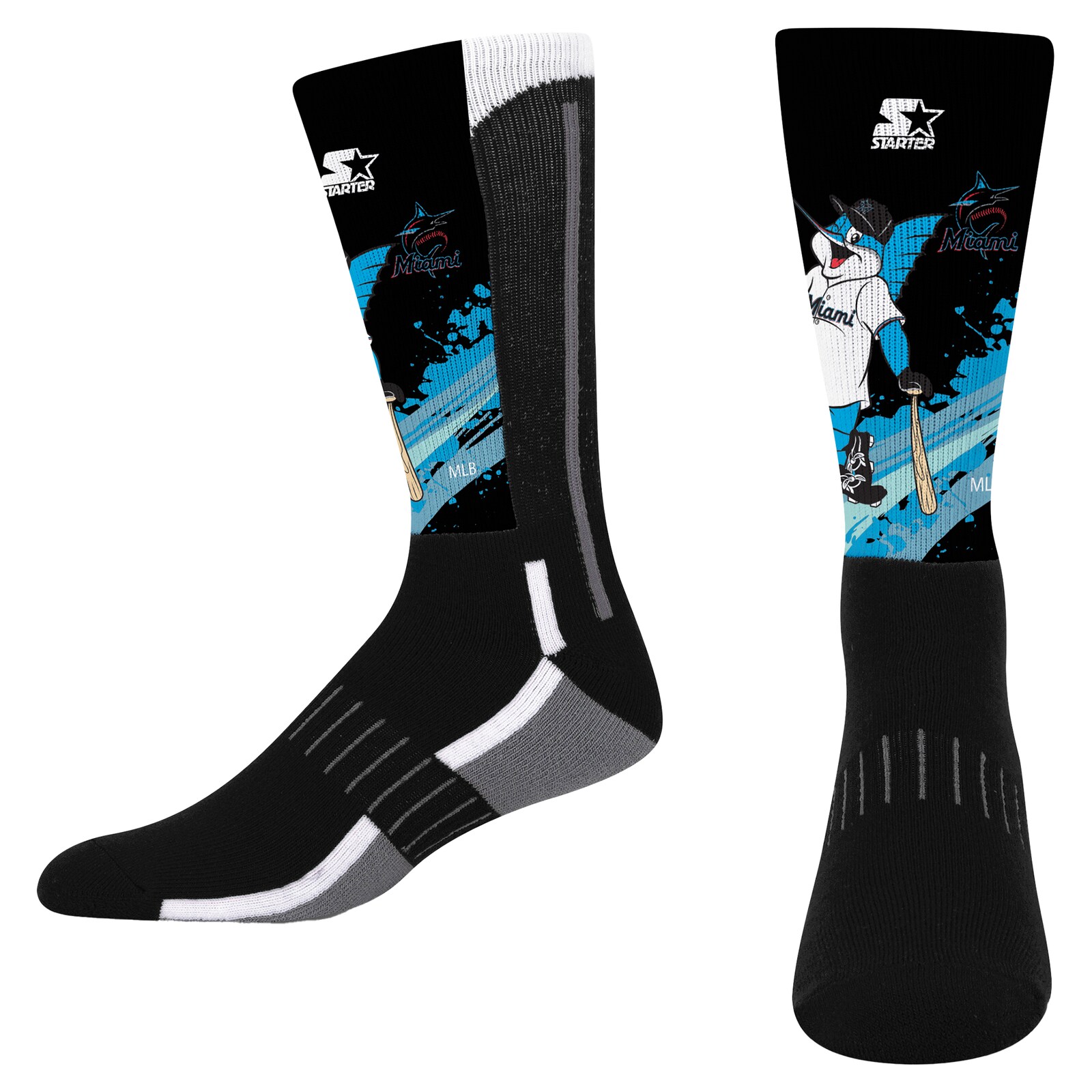아동용 Miami Marlins Starter 블랙 Phenom 마스코트 컬러 스플래시 크루 양말 상세 이미지 2