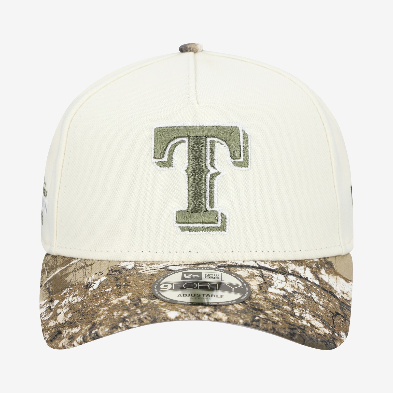 남성용 Texas Rangers New Era 크림/리얼트리 카모 9FORTY A-Frame 조절식 모자 상세 이미지 3