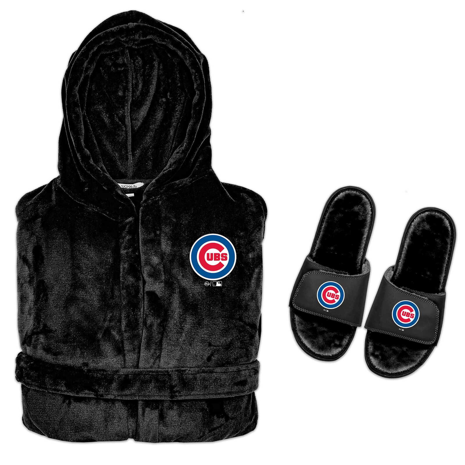 남성용 Chicago Cubs ISlide 블랙 후드 팬텀 가운 & 퍼 슬라이드 번들