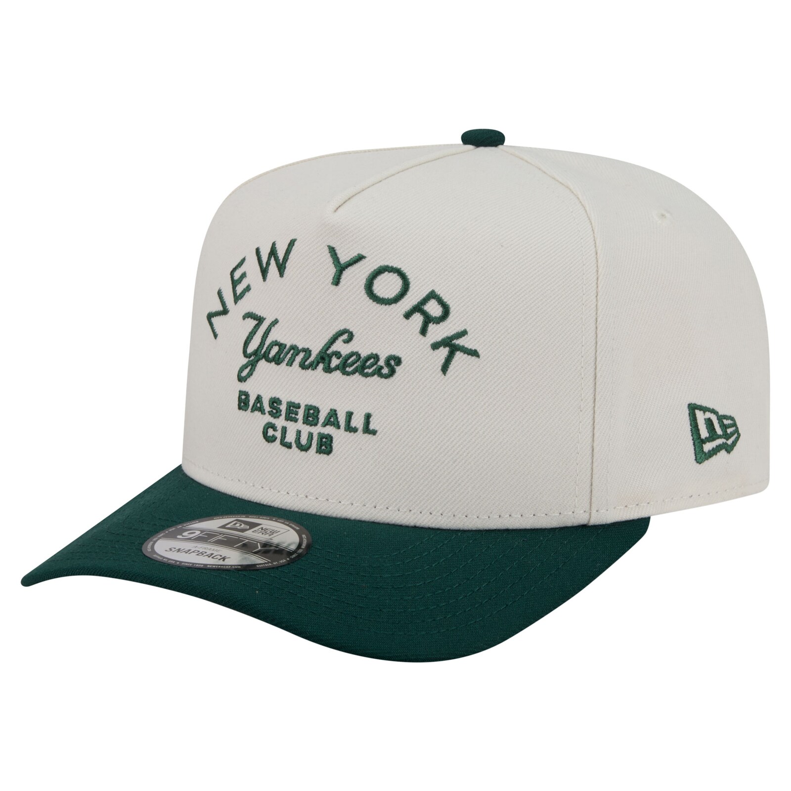 남성용 New York Yankees New Era 크림/다크 그린 크롬 A-Frame 9FIFTY 스냅백 모자
