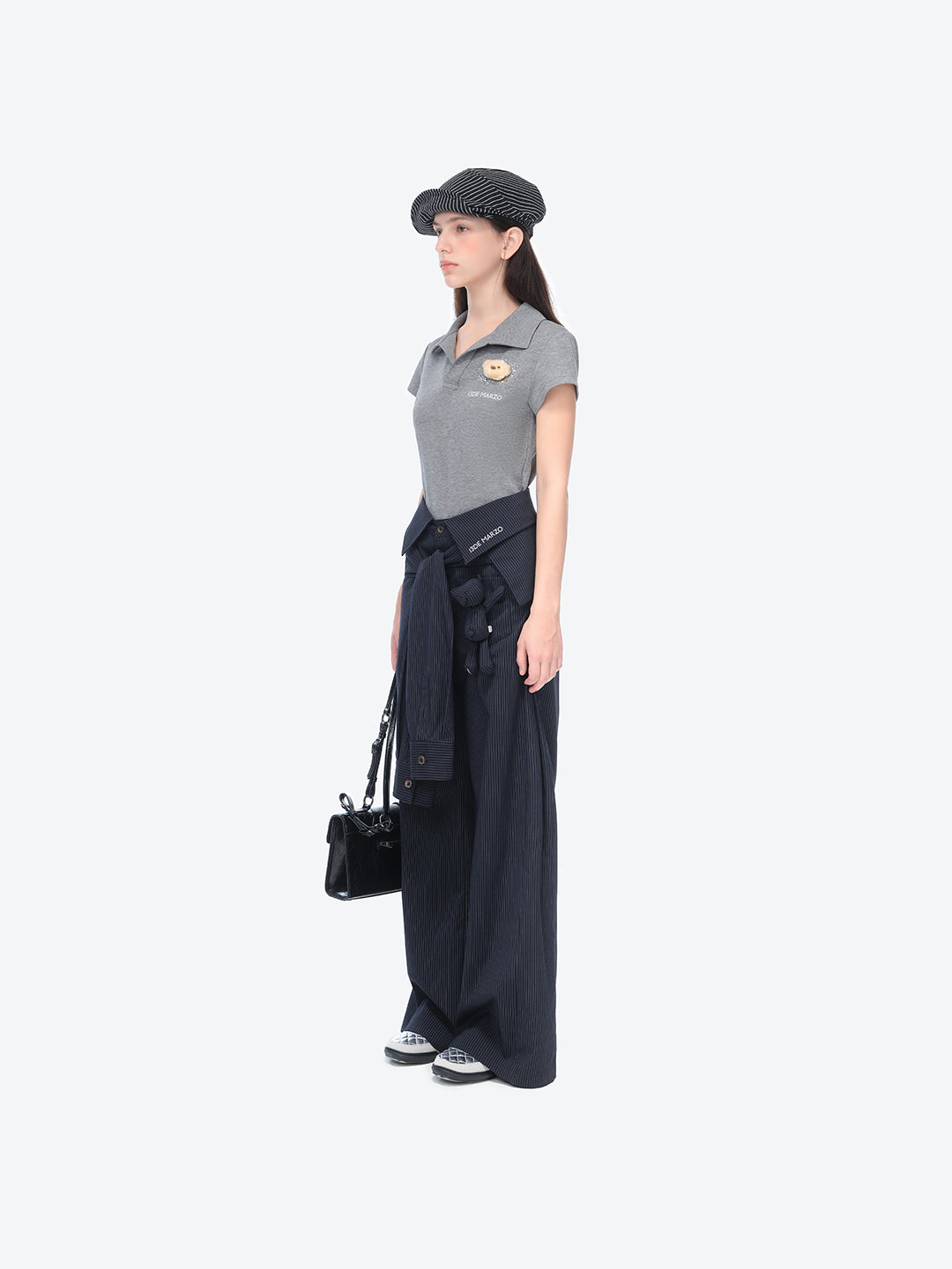 페이크 라인스톤 슬림핏 폴로 셔츠 그레이 상세 이미지 3
