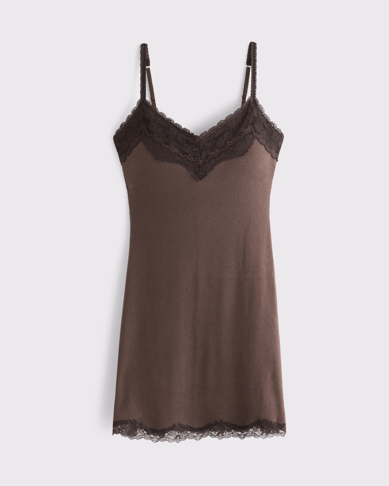 Bra-Free Ribbed Lace Trim Mini Dress 상세 이미지 6