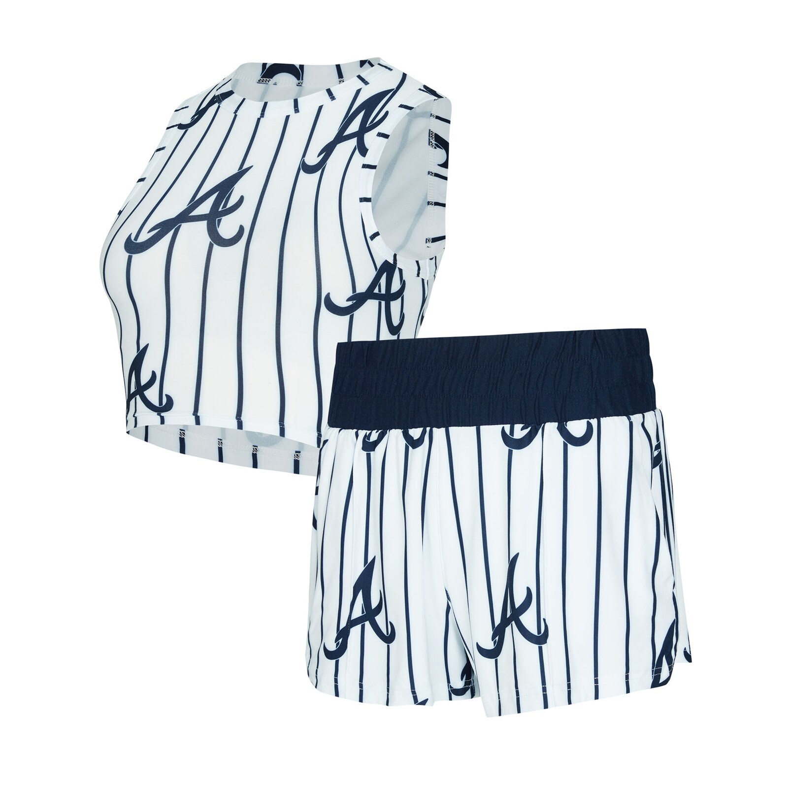 여성용 Atlanta Braves Concepts Sport 화이트 핀스트라이프 Record 탱크탑 & 쇼츠 세트