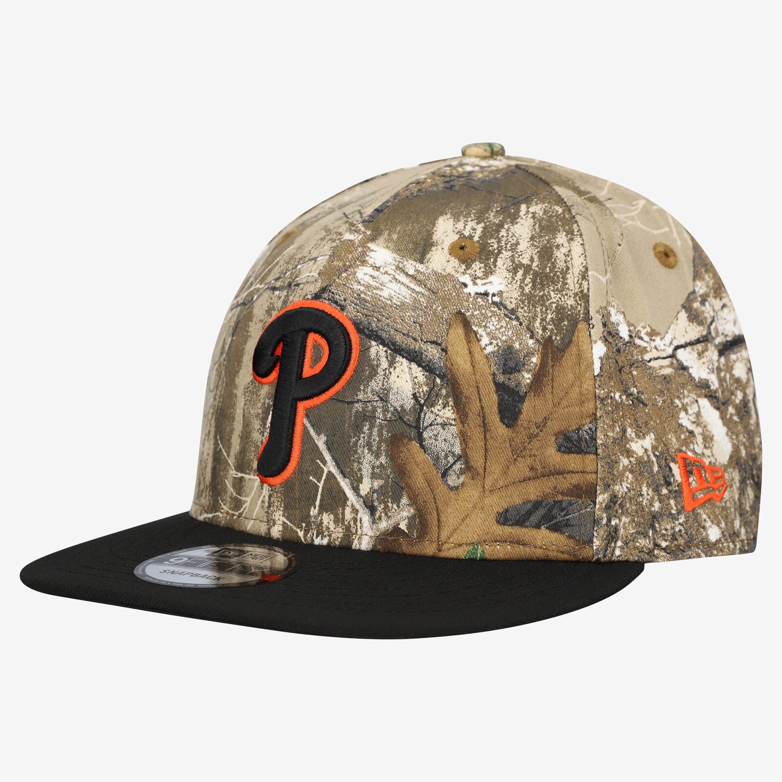 남성용 Philadelphia Phillies New Era 카무플라주 Realtree 오렌지 포인트 9FIFTY 스냅백 모자 상세 이미지 2