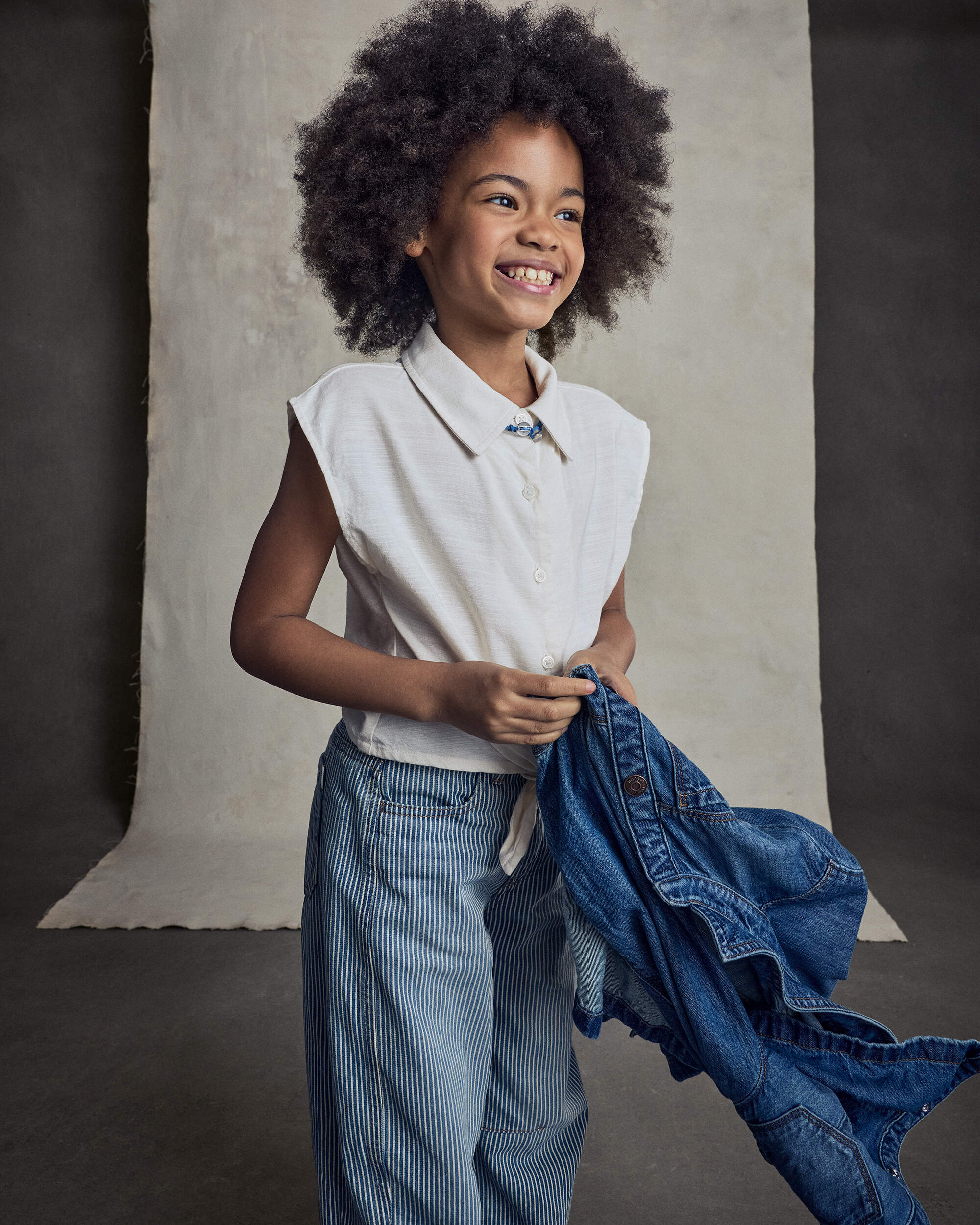 Girls Hickory Stripe Denim Barrel Jeans - Light Wash 상세 이미지 5