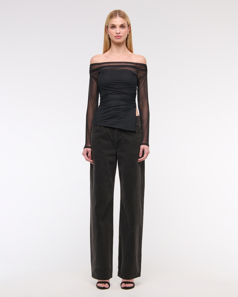 Off-The-Shoulder Draped Mesh Top 상세 이미지 2