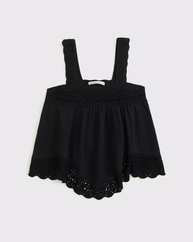 100% Cotton Squareneck Crochet Tank 상세 이미지 6