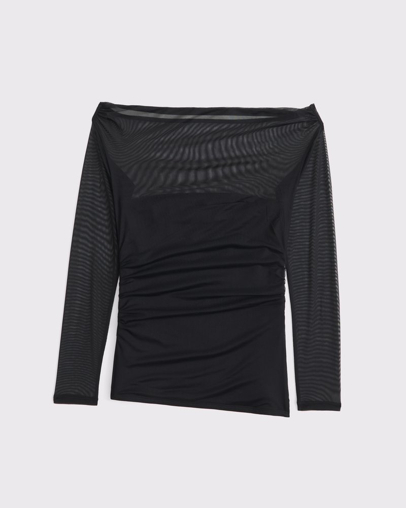 Off-The-Shoulder Draped Mesh Top 상세 이미지 6