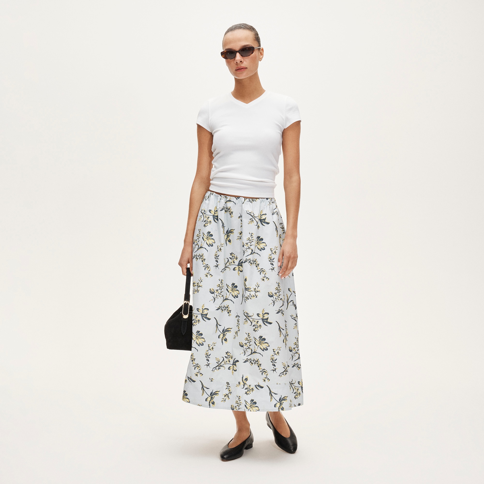 Pull-on midi skirt in lotus print 상세 이미지 2